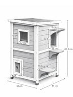 Maison Chat Bois 2 Niveaux avec Fenêtres et Escalier  - Dimensions