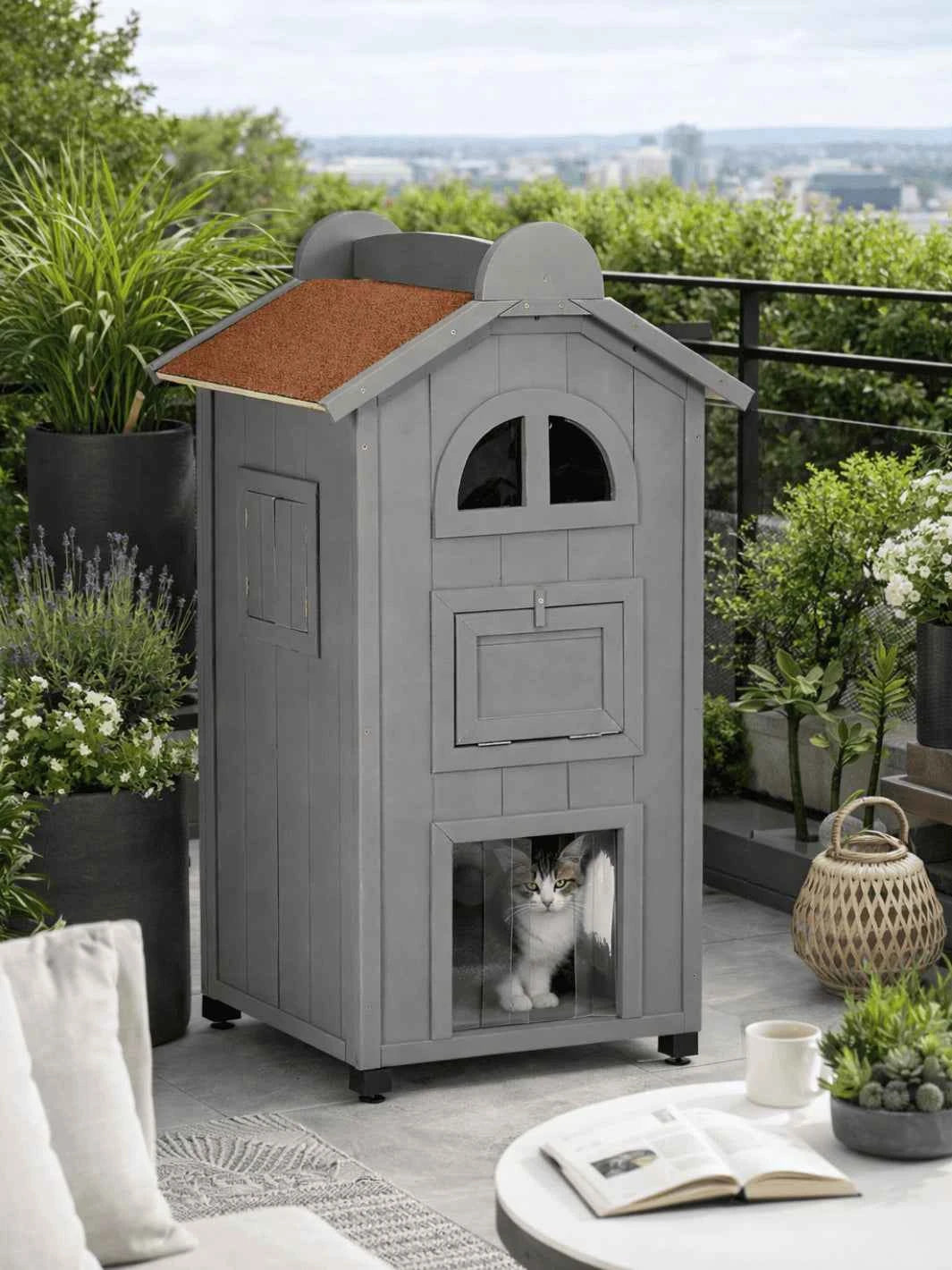 Maison Chat Bois 2 Niveaux avec Hamac et Balcon | Firalys