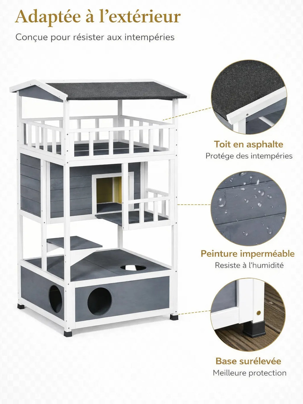 Maison Chat Extérieur 4 Niveaux avec Balcon et Plateformes - Norvélia - caractéristique 1