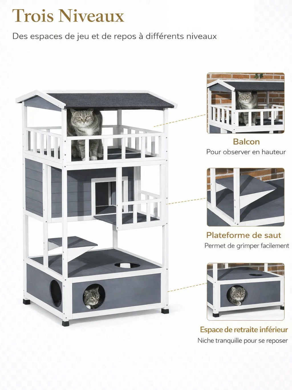 Maison Chat Extérieur 4 Niveaux avec Balcon et Plateformes - Norvélia - caractéristique 2