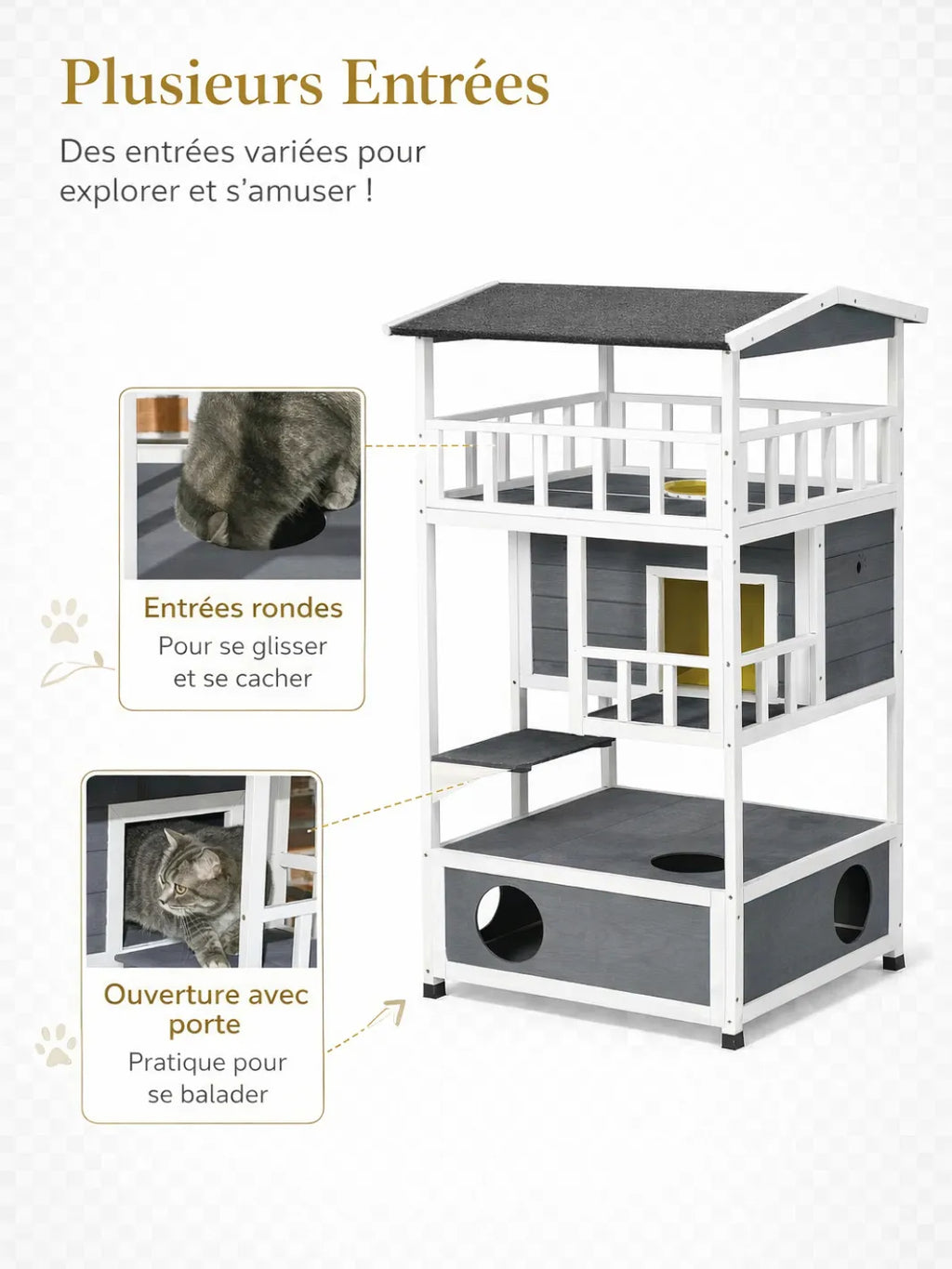 Maison Chat Extérieur 4 Niveaux avec Balcon et Plateformes - Norvélia - caractéristique 3