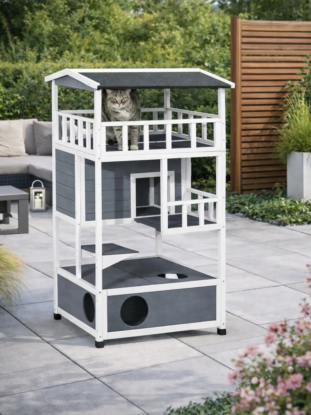 Maison Chat Extérieur 4 Niveaux avec Balcon et Plateformes - Norvélia - exterieur