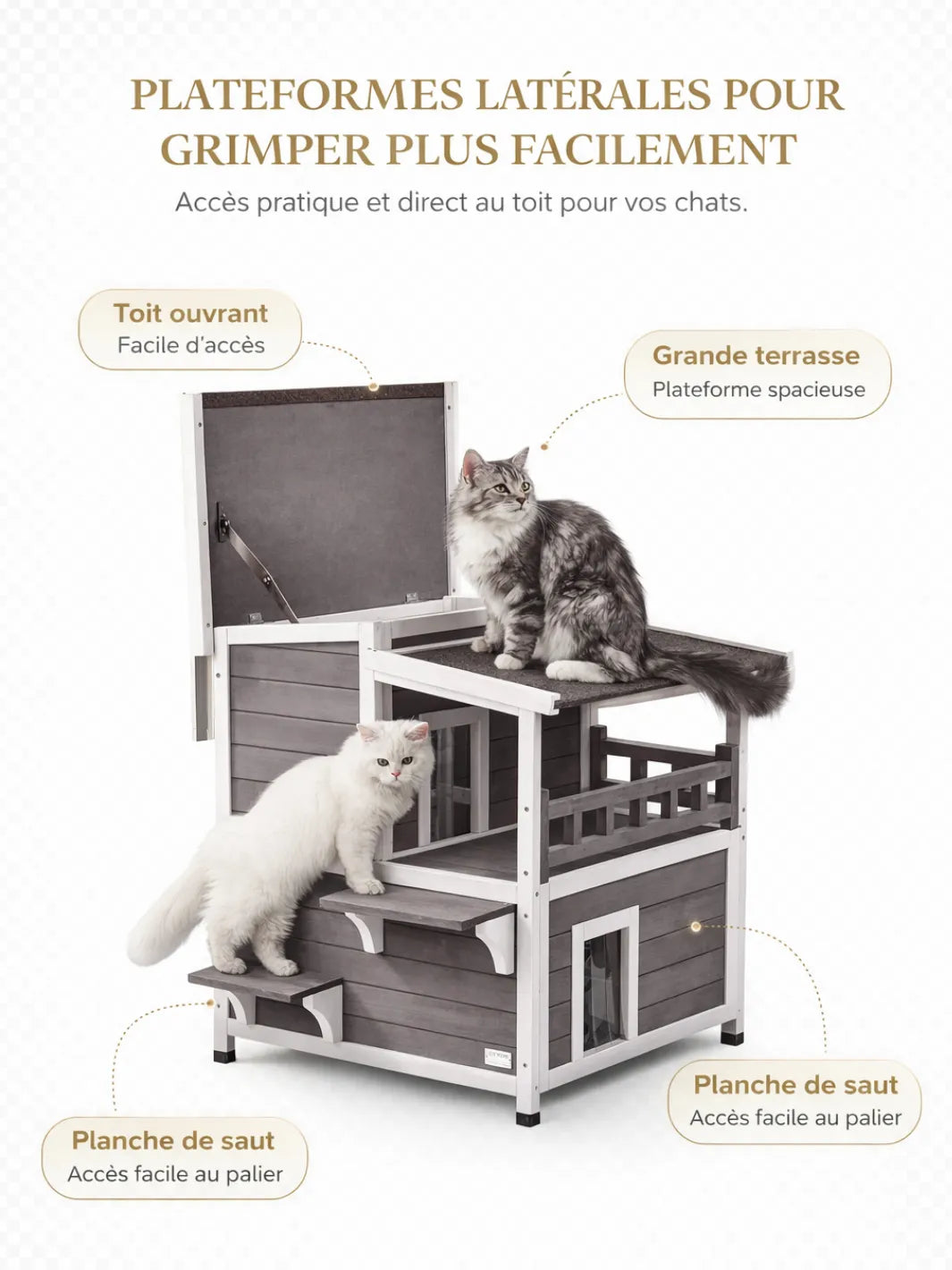 Maison Chat Extérieur Bois Cèdre avec Balcon et Toit Ouvrant - Cédralys - caractéristique 1