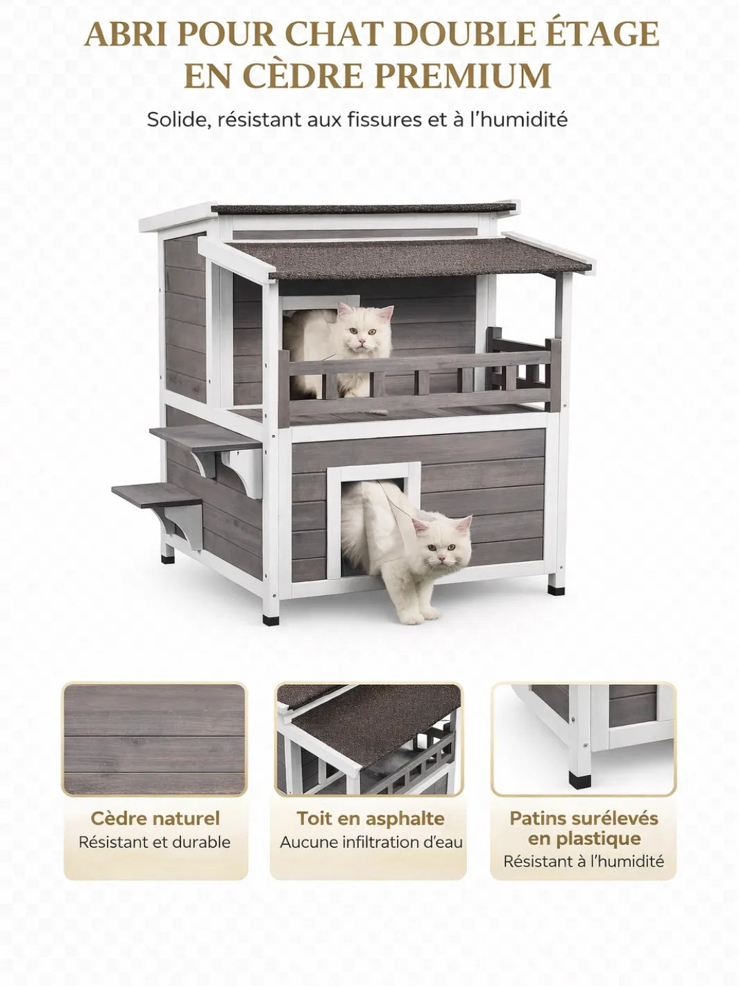 Maison Chat Extérieur Bois Cèdre avec Balcon et Toit Ouvrant - Cédralys - caractéristique 2