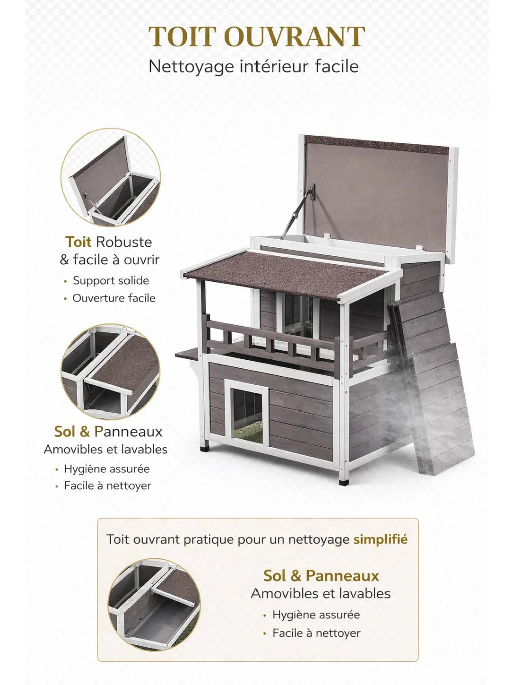 Maison Chat Extérieur Bois Cèdre avec Balcon et Toit Ouvrant - Cédralys - caractéristique 3