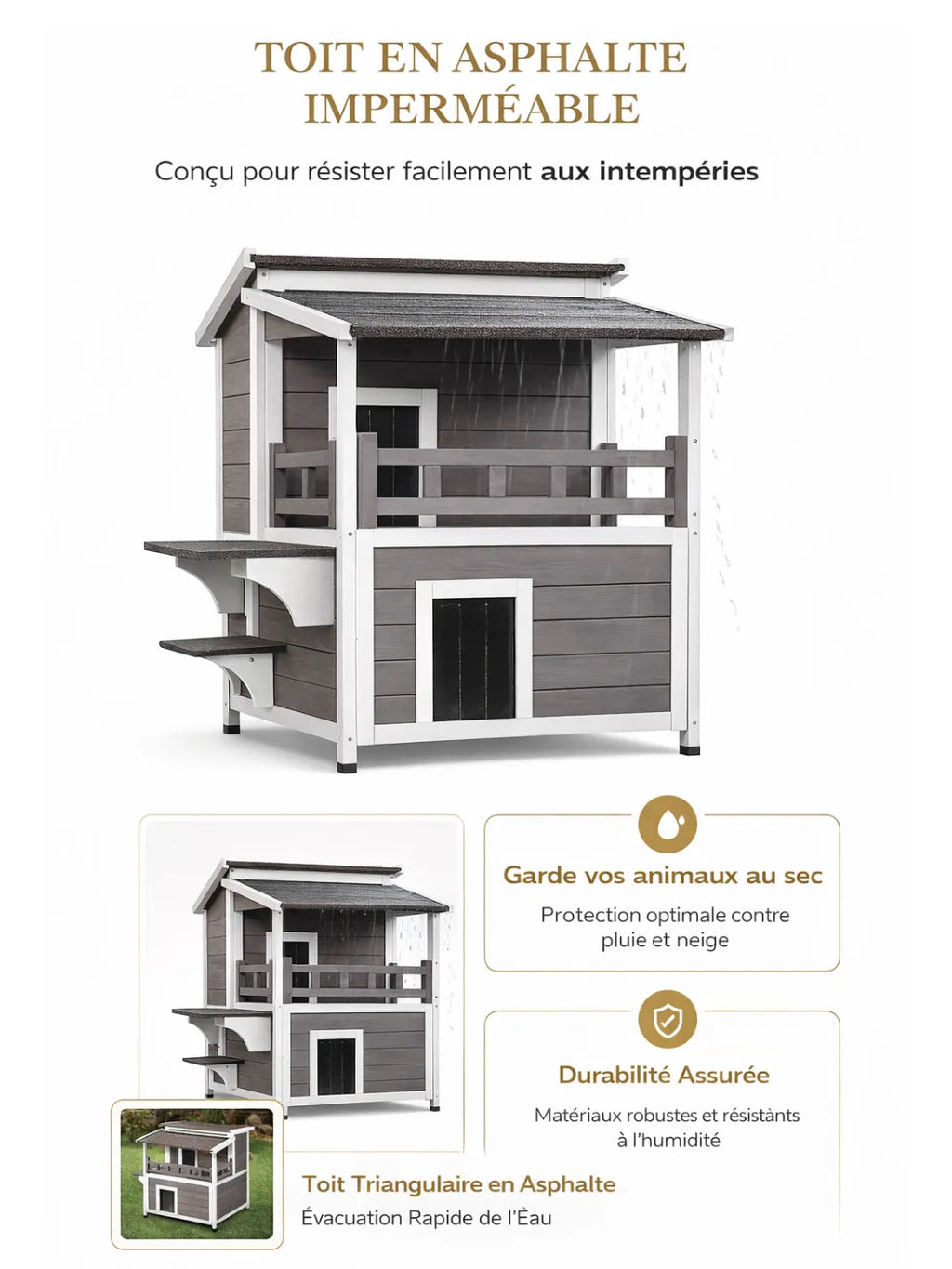 Maison Chat Extérieur Bois Cèdre avec Balcon et Toit Ouvrant - Cédralys - caractéristique 4