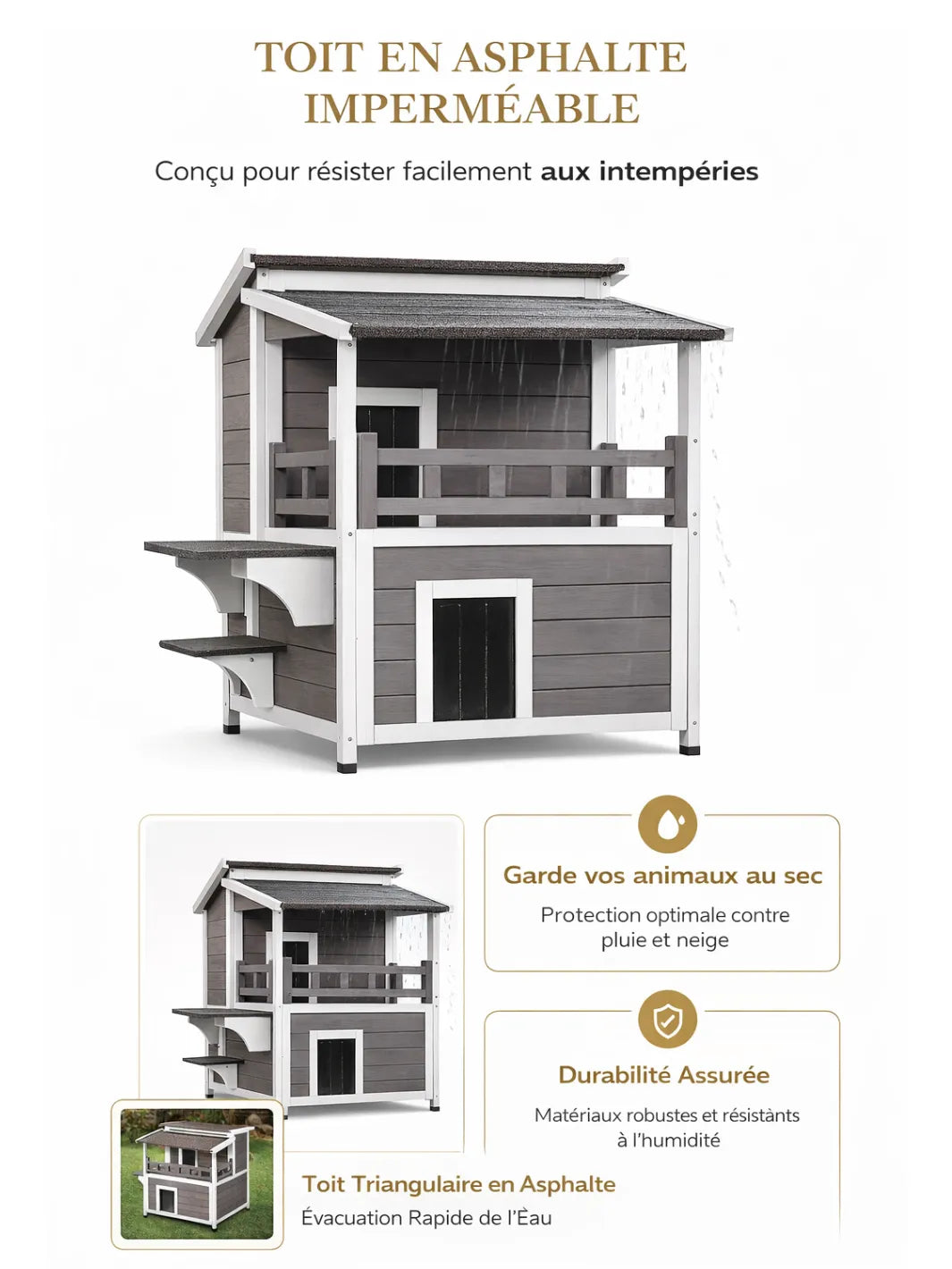 Maison Chat Extérieur Bois Cèdre avec Balcon et Toit Ouvrant - Cédralys - caractéristique 4