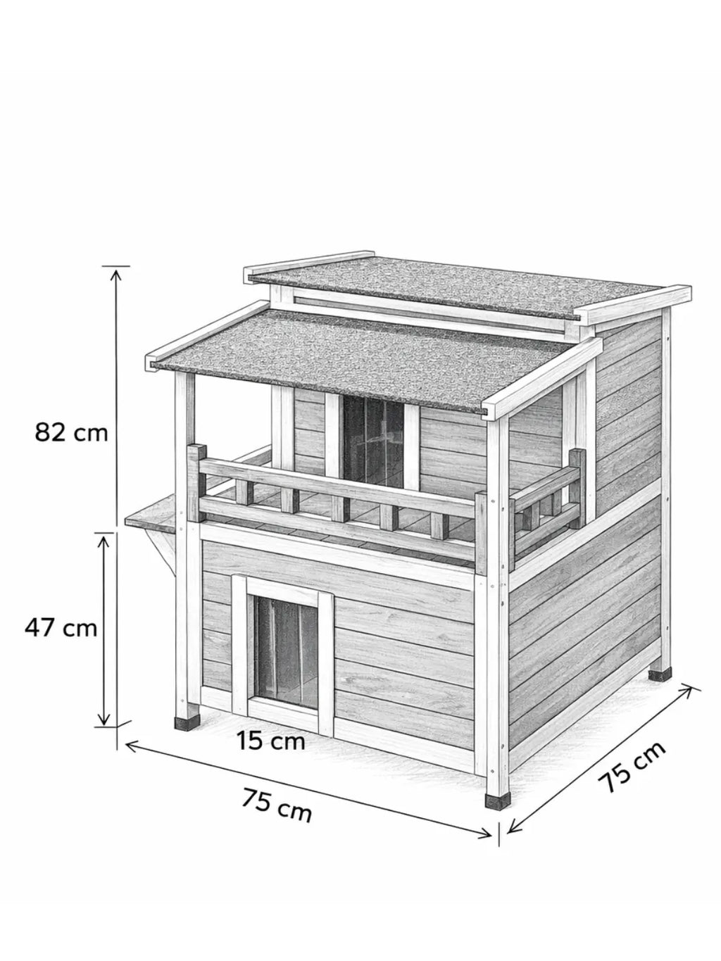 Maison Chat Extérieur Bois Cèdre avec Balcon et Toit Ouvrant - Cédralys - dimensions