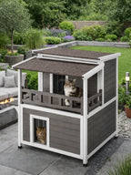 Maison Chat Extérieur Bois Cèdre avec Balcon et Toit Ouvrant - Cédralys - exterieur