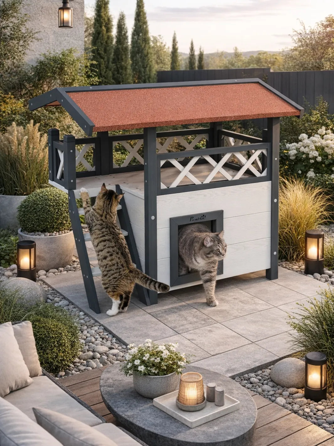 Maison Chat Extérieur Bois avec Terrasse et Échelle | Velarya | exterieur