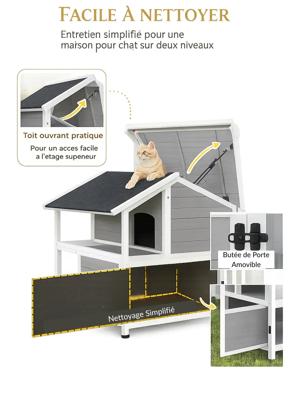 Maison Chat Extérieur Bois avec Toit Ouvrant et Isolation - Isolya - caracteristique 3