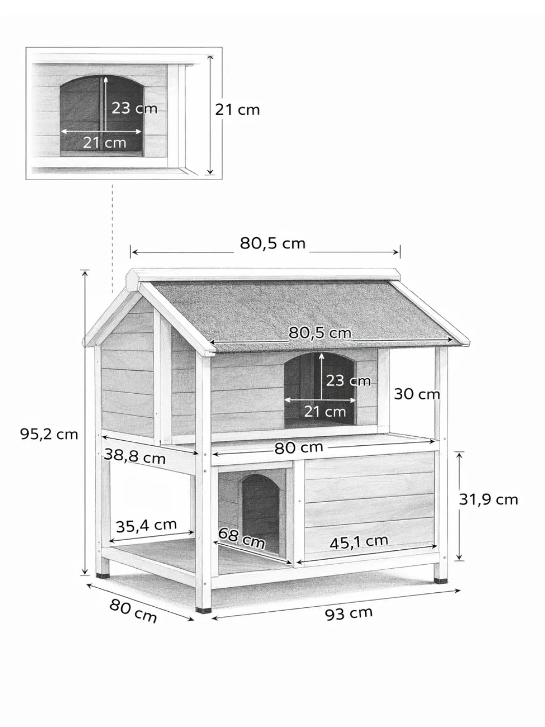 Maison Chat Extérieur Bois avec Toit Ouvrant et Isolation - Isolya - dimensions