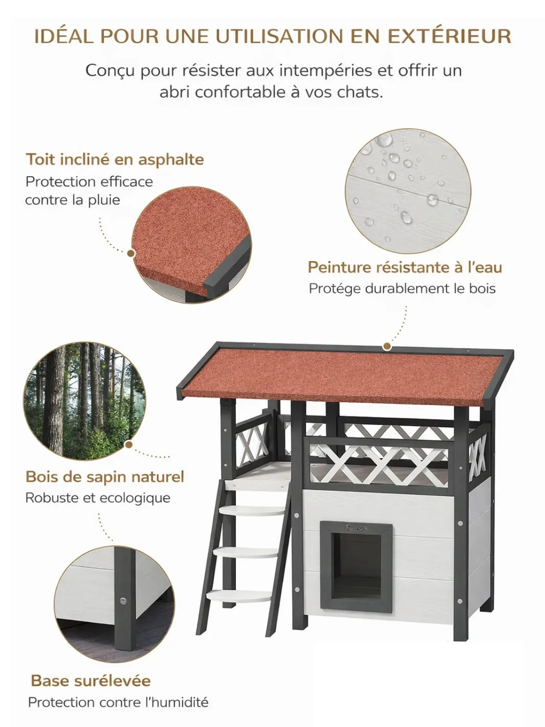 Maison_Maison Chat Extérieur Bois avec Terrasse et Échelle | Velarya | caractéristique 1
