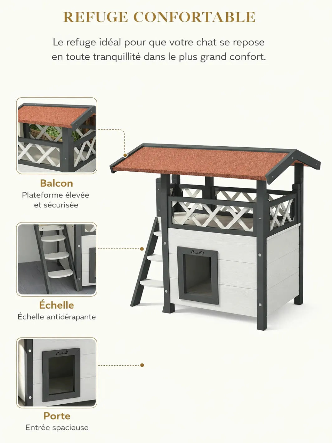 Maison_Maison Chat Extérieur Bois avec Terrasse et Échelle | Velarya | caractéristique 2