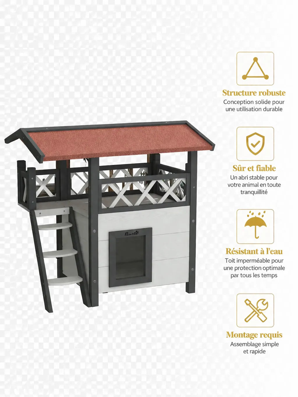 Maison_Maison Chat Extérieur Bois avec Terrasse et Échelle | Velarya | caractéristique 3