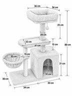 Petit Arbre à Chat Gris 80 cm avec Niche-Ormina-dimensions