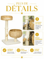 Petit Arbre a Chat Beige 72 cm avec Niche et Plateforme-caracteristique1
