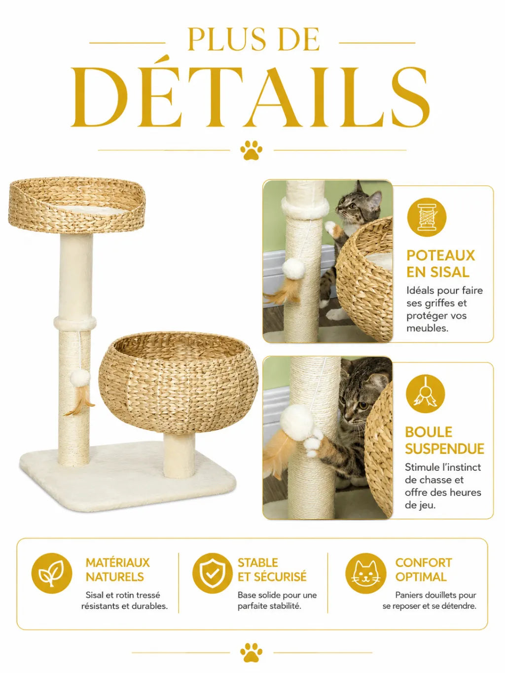 Petit Arbre a Chat Beige 72 cm avec Niche et Plateforme-caracteristique1