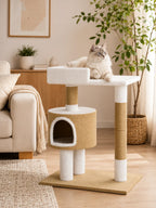 Petit Arbre a Chat Beige avec Maison et Perchoir-interieur