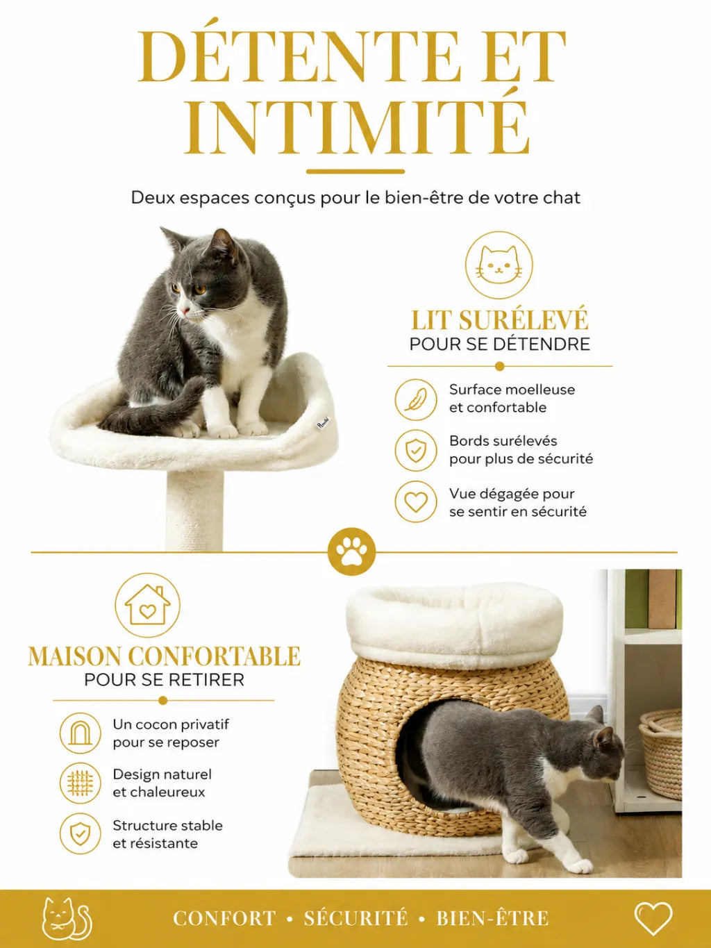 Petit Arbre a Chat Blanc Creme 79 cm avec Niche-caracteristique2