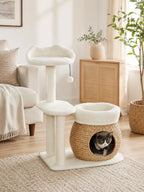 Petit Arbre a Chat Blanc Creme 79 cm avec Niche-interieur