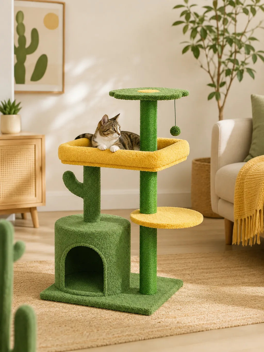 Petit Arbre a Chat Cactus Vert avec Niche-interieur