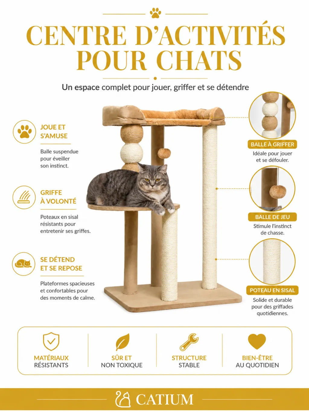 Petit Arbre a Chat Café 86 cm avec Balle-caracteristique2