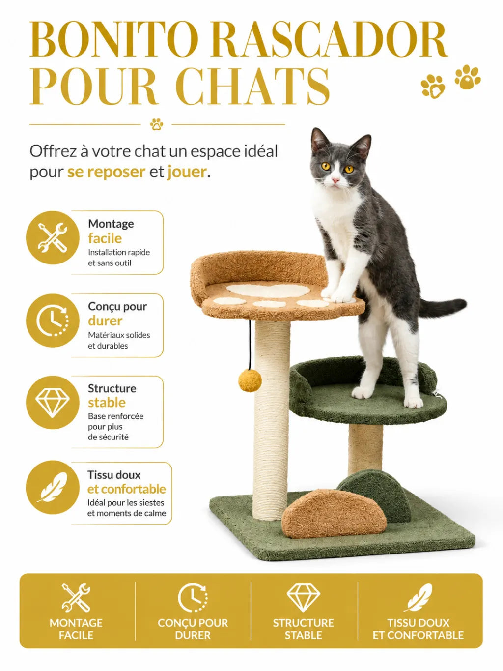 Petit Arbre a Chat Multicolore 52 cm avec Sisal-caracteristique2