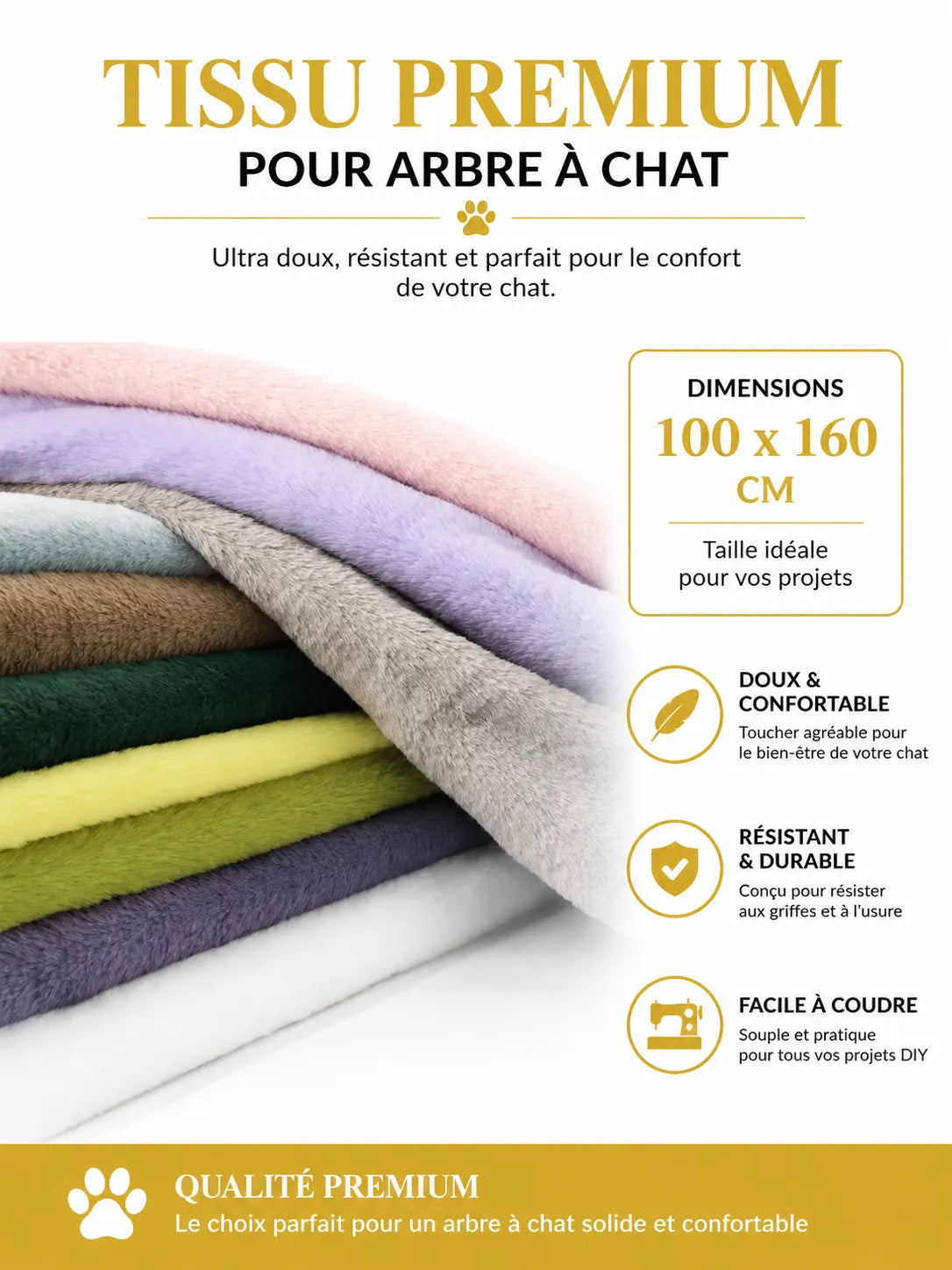 Tissu peluche 8mm pour arbre à chat 10x160cm