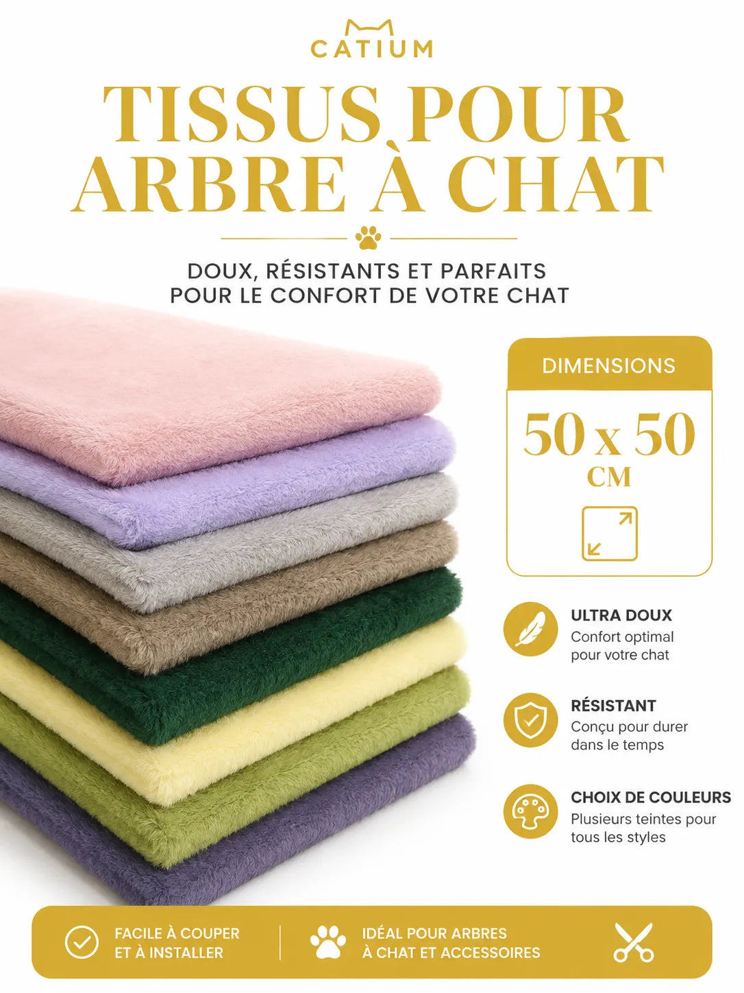 Tissu peluche 8mm pour arbre à chat 50x50cm