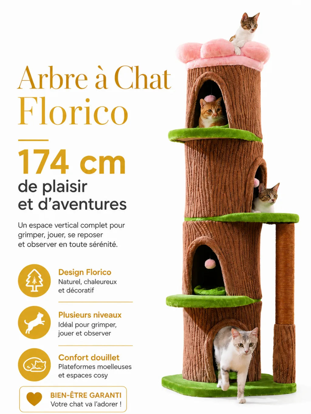 Très Grand Arbre à Chat Marron 174 cm avec Condos  caracteristique1