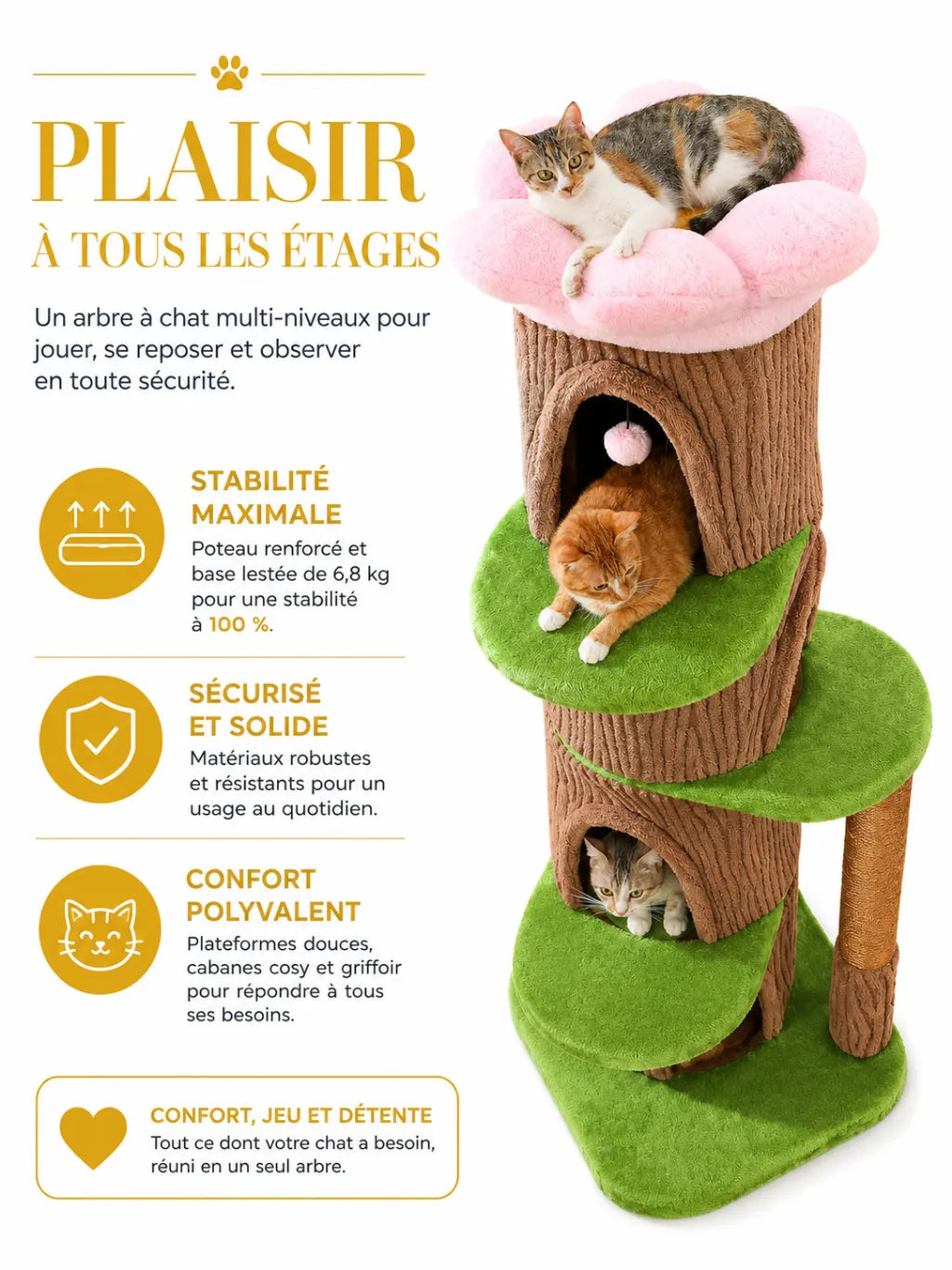 Très Grand Arbre à Chat Marron 174 cm avec Condos  caracteristique2