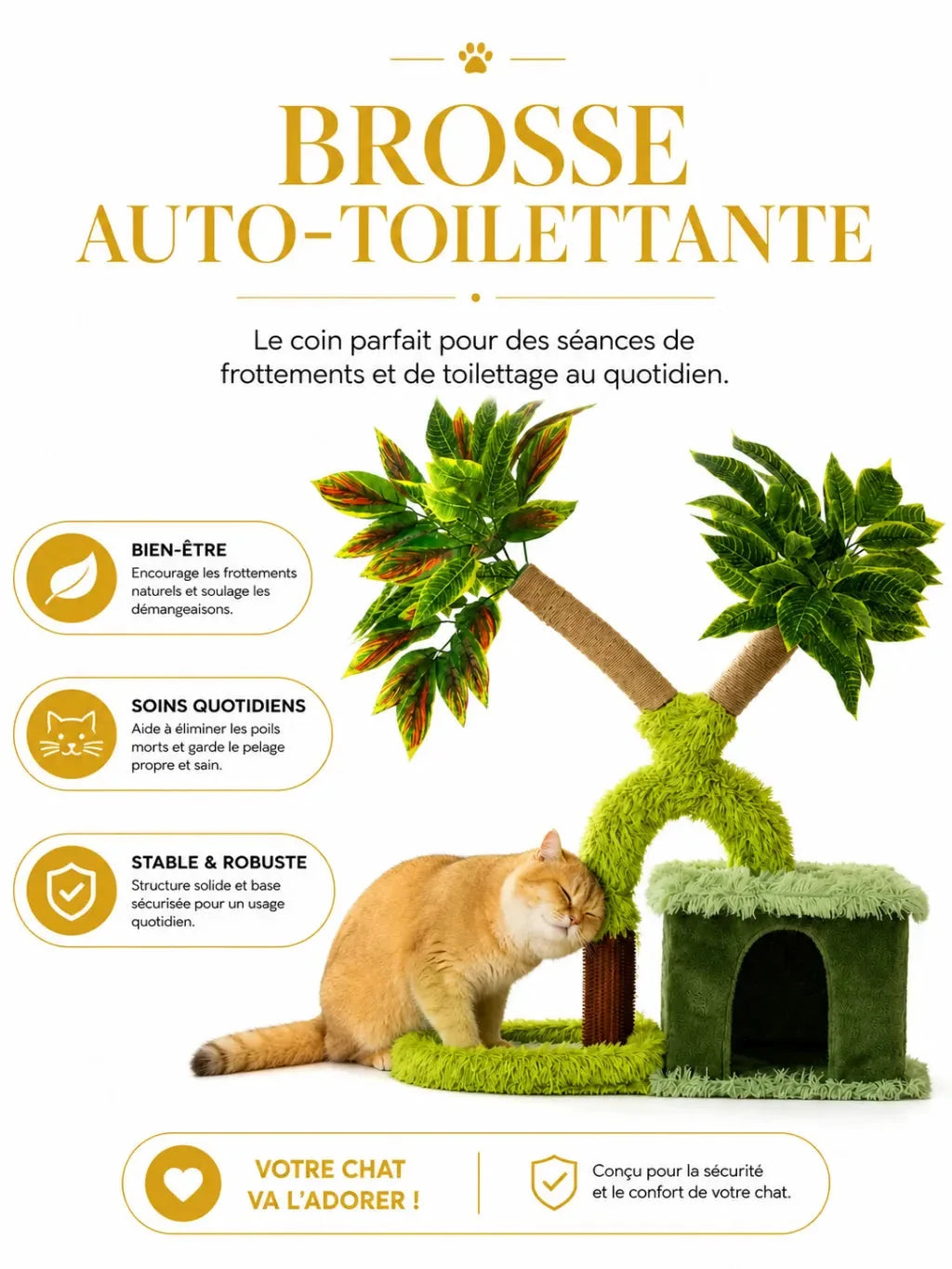 Brosse auto-toilettante intégrée à l'arbre à chat Mangoria
