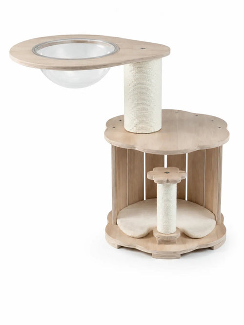 Arbre à chat bois Astralia 73 cm avec capsule transparente, niche et griffoirs sisal