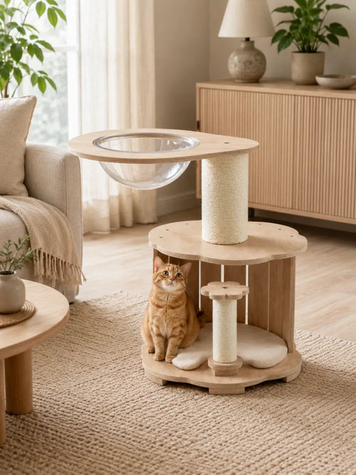 Arbre à chat bois Astralia installé en intérieur pour chaton ou petit chat