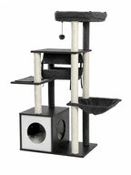 Arbre à chat en bois gris 130,5 cm Alcova avec niche, tunnel et hamac