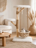 Arbre à chat bois naturel avec hamac suspendu Balancia en ambiance salon