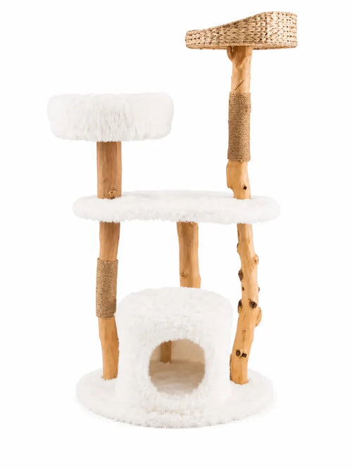 Arbre à chat bois naturel avec panier tressé Nacoria, vue principale