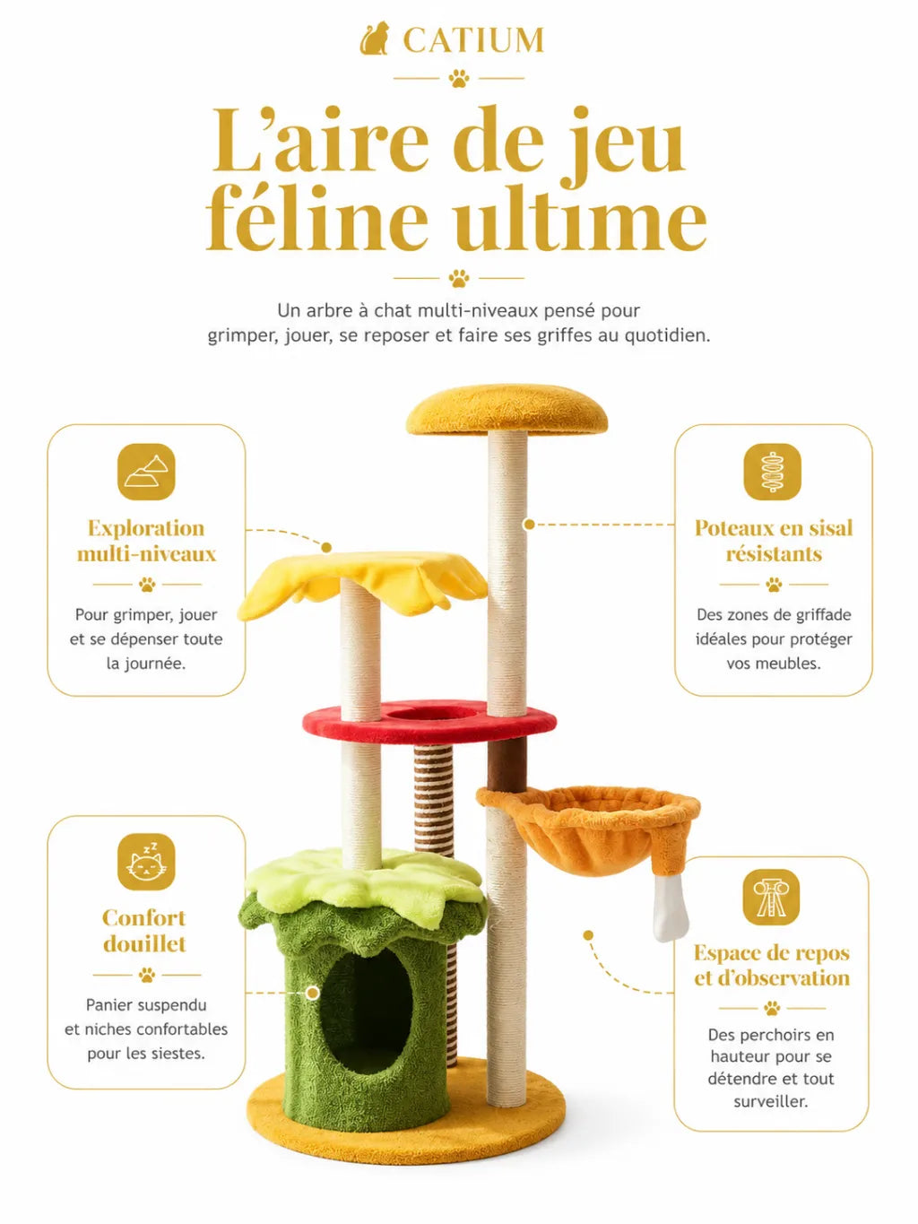 Griffoirs en sisal de l’arbre à chat burger Burgella pour aider le chat à faire ses griffes