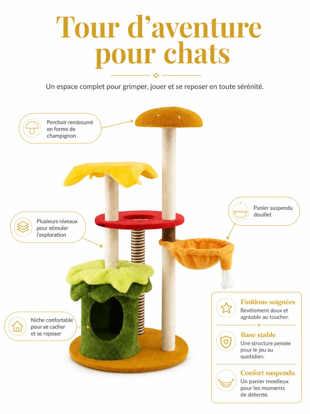 Panier suspendu de l’arbre à chat burger Burgella pour un couchage doux et enveloppant