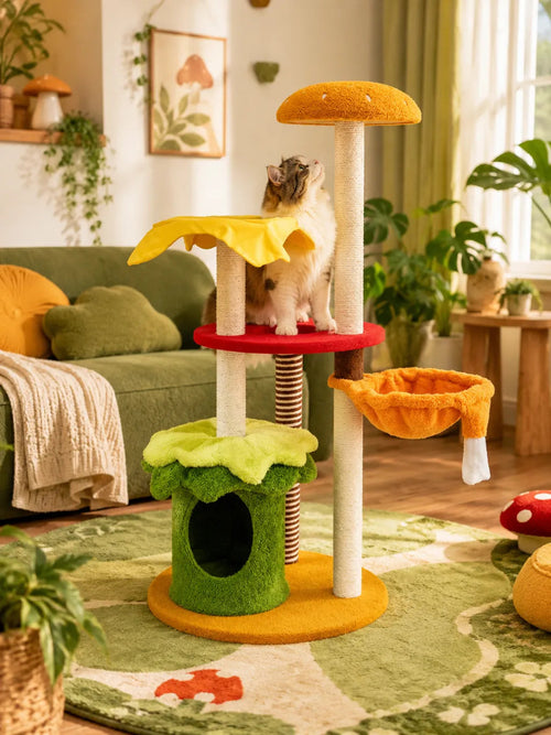 Arbre à chat burger Burgella en intérieur pour créer un coin jeu et repos au chat