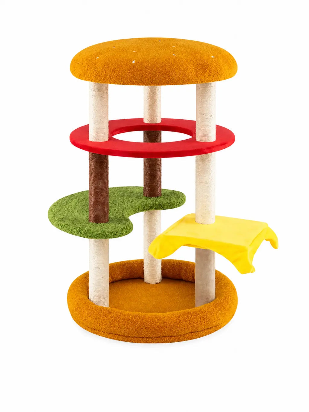 Arbre à chat burger Burgino 106 cm avec niche, plateformes et griffoirs sisal