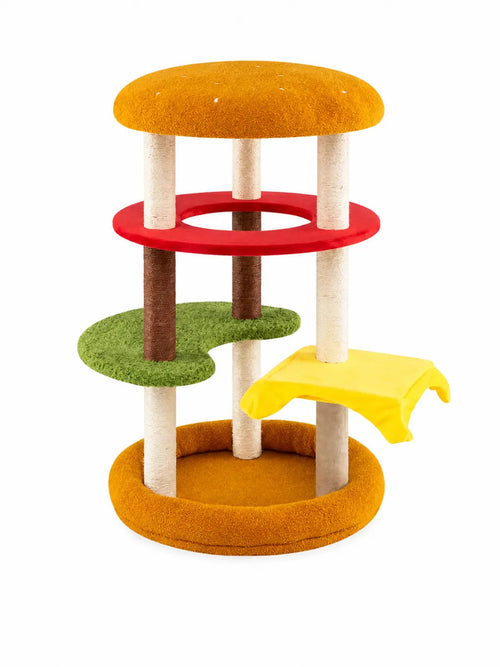Arbre à chat burger Burgino 106 cm avec niche, plateformes et griffoirs sisal