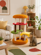 Arbre à chat burger Burgino installé en intérieur avec espace de jeu et repos pour chat