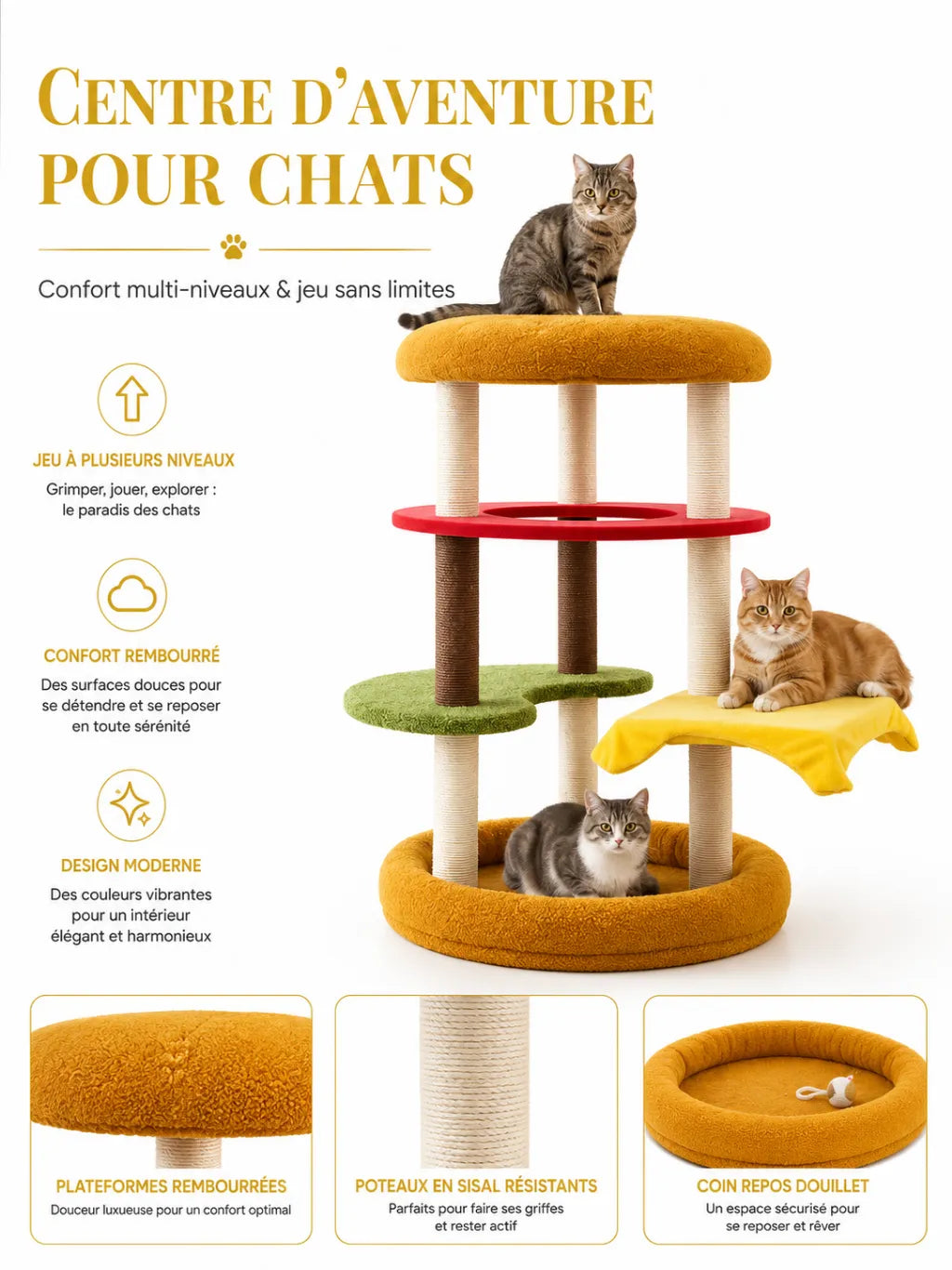 Niche cosy de l’arbre à chat burger Burgino pour dormir ou se cacher