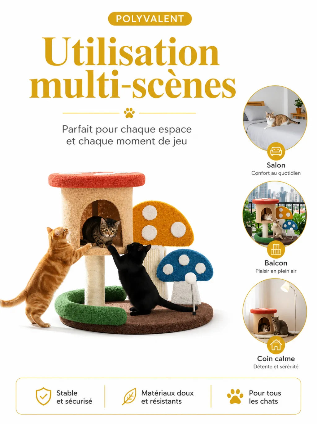 Balle ressort de l’arbre à chat champignon Mycora pour stimuler le jeu du chat