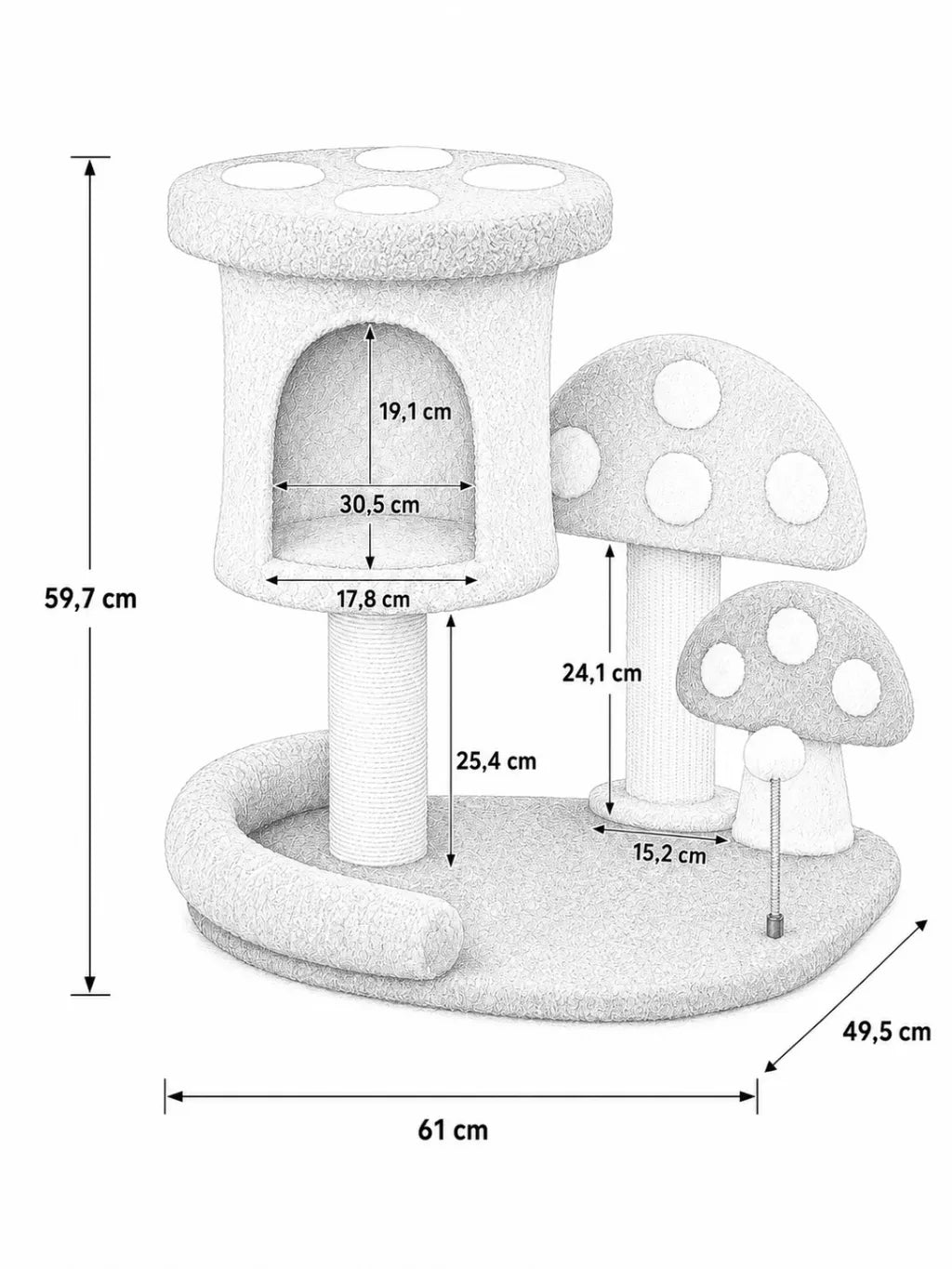 Dimensions de l’arbre à chat champignon Mycora 60 cm avec base compacte