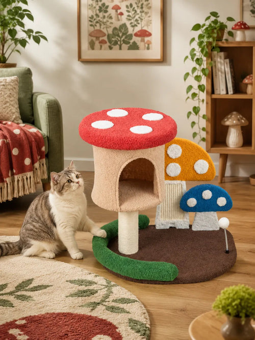Arbre à chat champignon Mycora installé en intérieur pour chaton ou petit chat