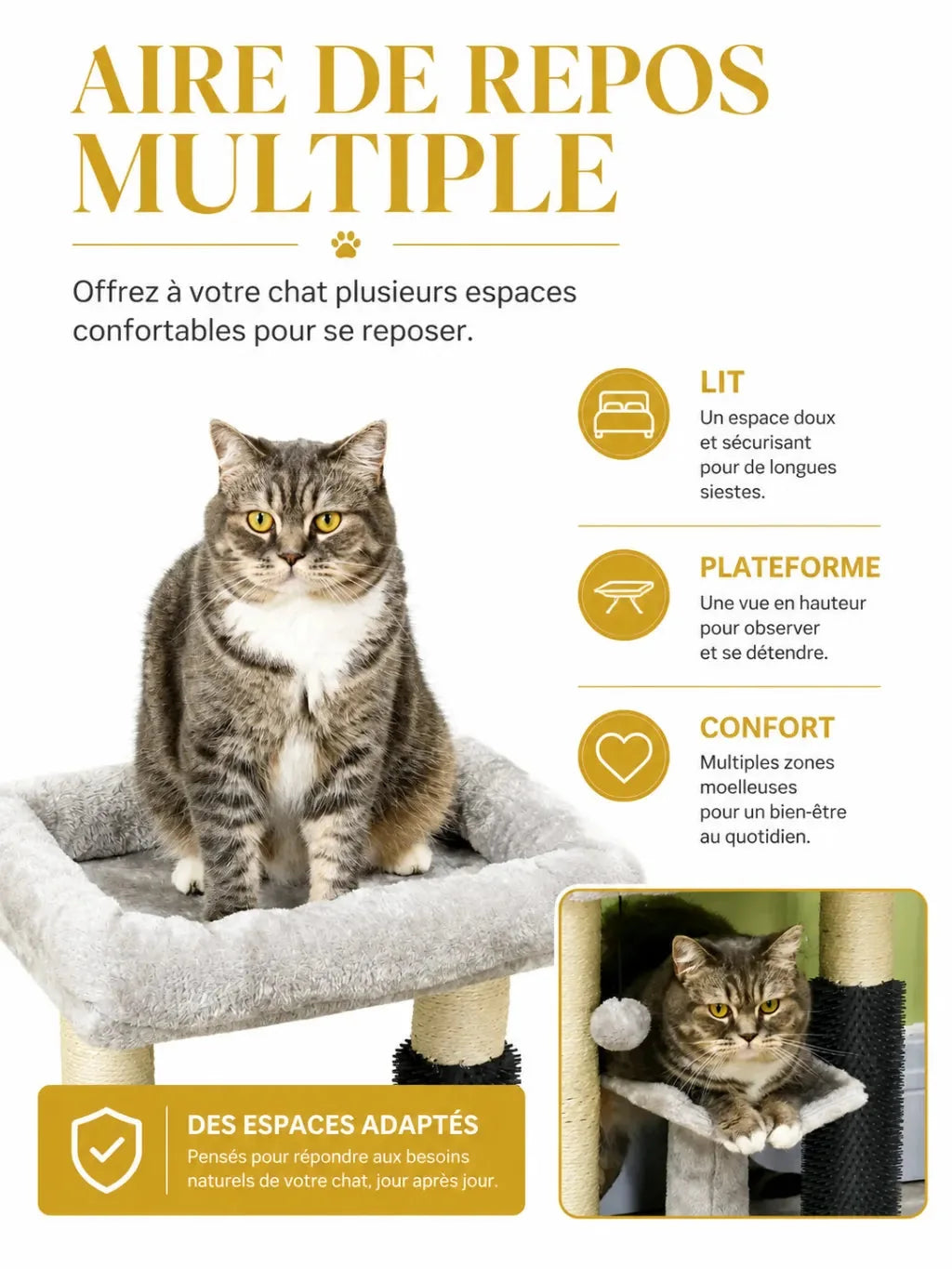 Lit et plateforme de repos du petit arbre à chat compact Velouria