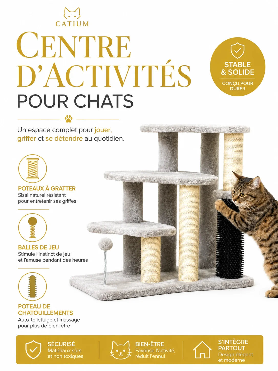Poteaux en sisal, balles et colonne de toilettage de l'arbre à chat Gradélia